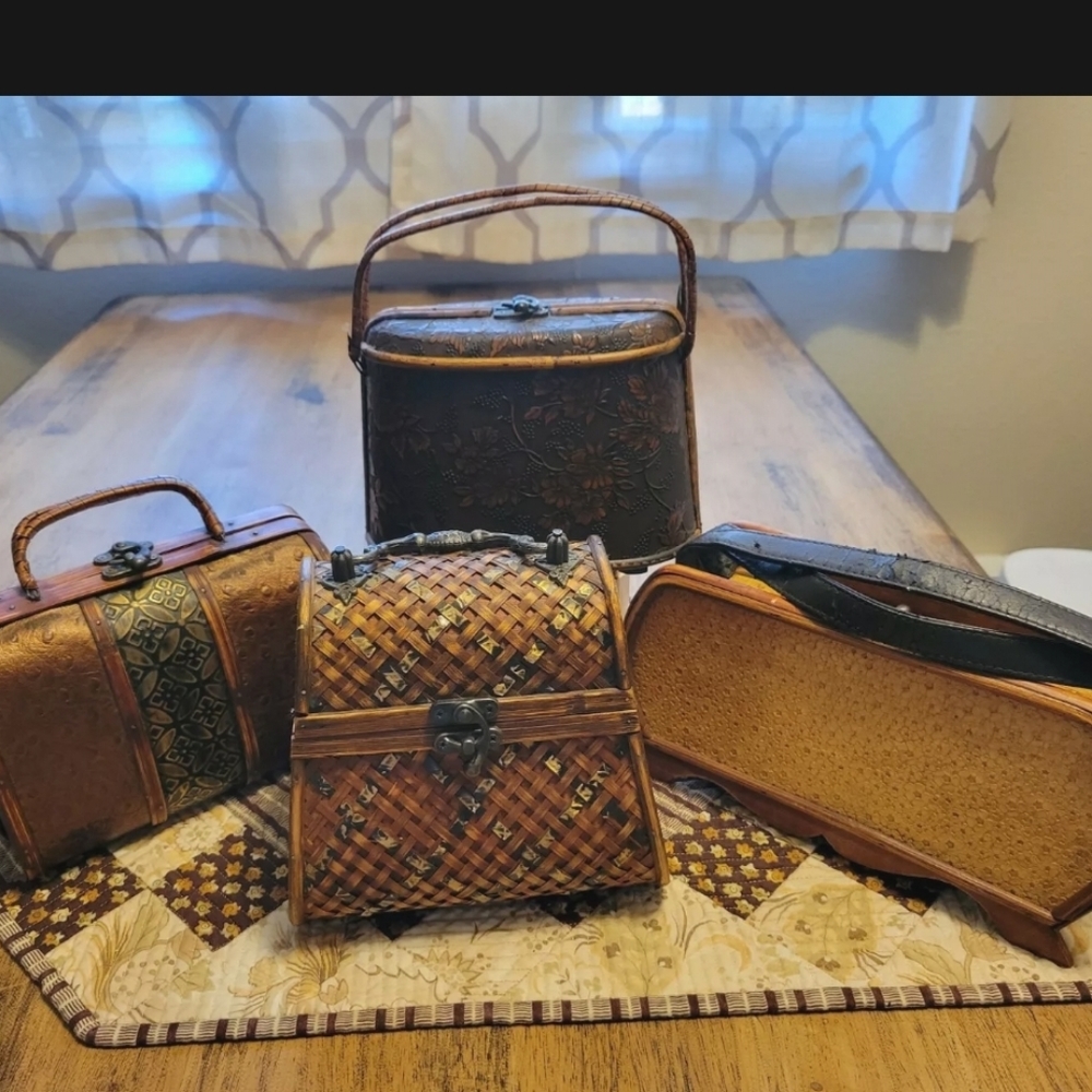 Wood, Bamboo,Metal Purses/Boxes/Decorative/Vintage, Lot of 4